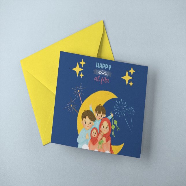 Carte Joyeuse célébration de l'Aïd al-Fitr tenant le Ket (Créateur téléchargé)