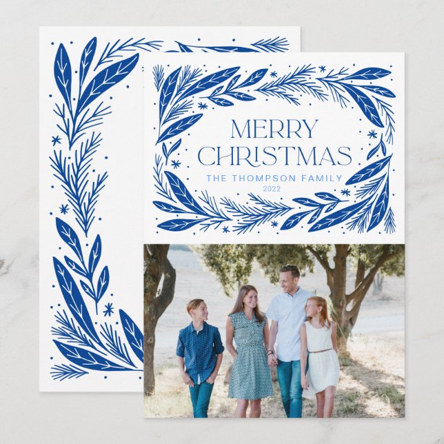 Carte Joyeuse couronne bleue Noël (Devant / Derrière)