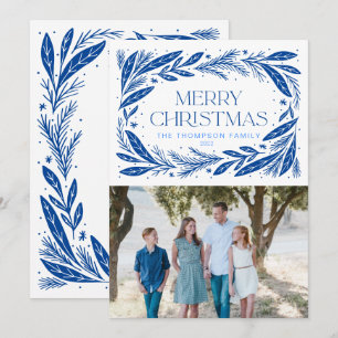 Carte Joyeuse couronne bleue Noël