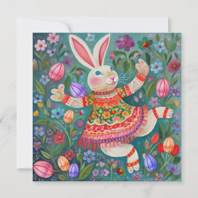 Carte Joyeuse Danse Bunny de Pâques (Devant)