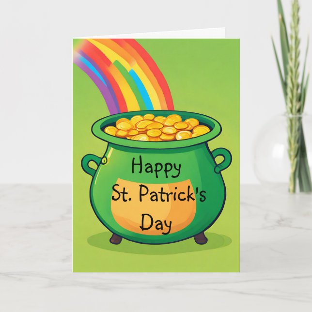 Carte joyeuse de la Saint-Patrick avec un pot d'or (Devant)