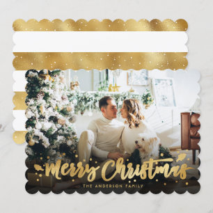 Carte Joyeuse de Noël Gold White Photo