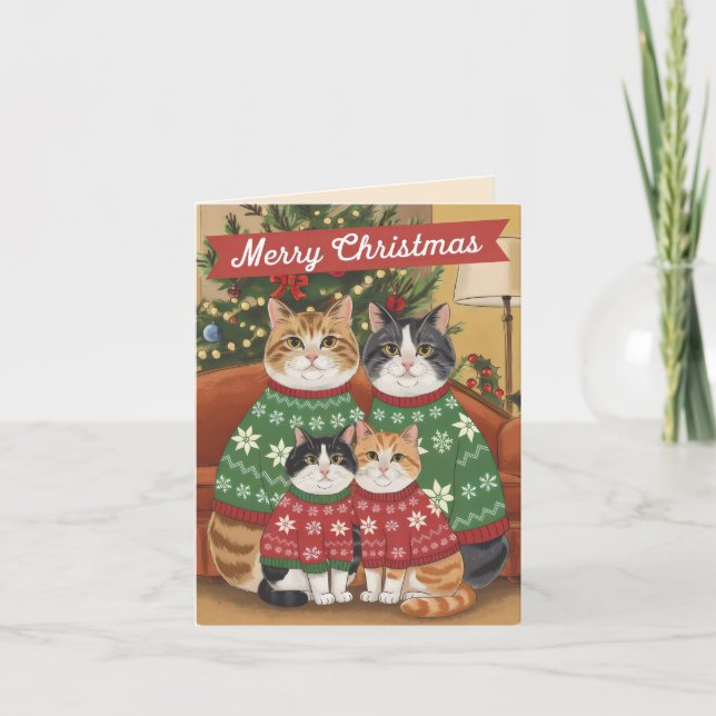 Carte Joyeuse famille de chats de Noël (Devant)