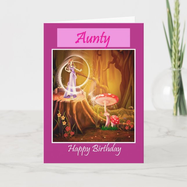 Carte Joyeuse fête d'anniversaire avec fée Tante anniver (Devant)