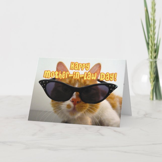 Carte Joyeuse fête de la belle-mère - Chat Cool avec lun (Devant)