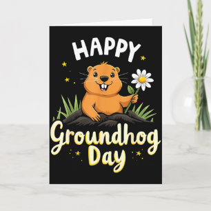 Carte Joyeuse fête de la marmotte avec fleur _1 