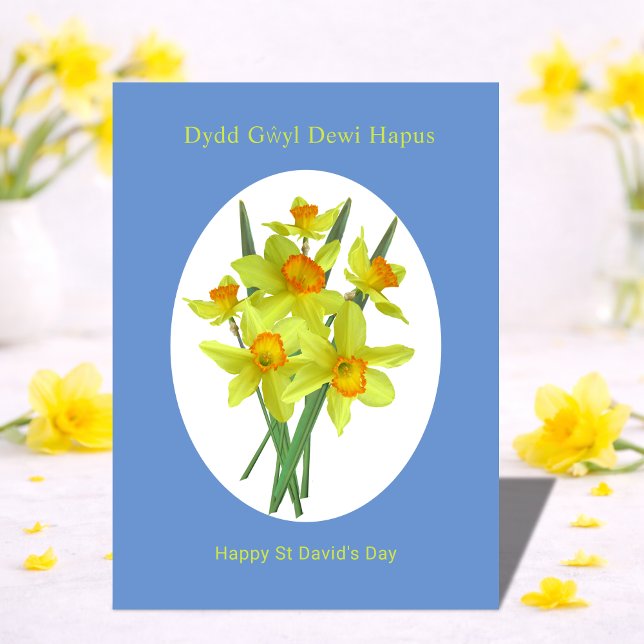 Carte Joyeuse fête de la Saint David Daffodils gallois (Add message on reverse to personalize.  All text is editable)