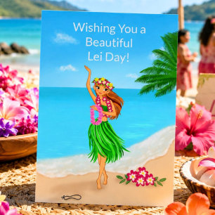 Carte Joyeuse Fête des Lei Hawaïenne Fille de Hula Plage