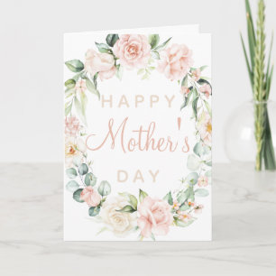 Carte Joyeuse Fête des Mères Aquarelle Bleu rose floral