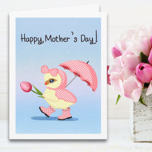 Carte Joyeuse Fête des Mères Bébé Chick dans la pluie