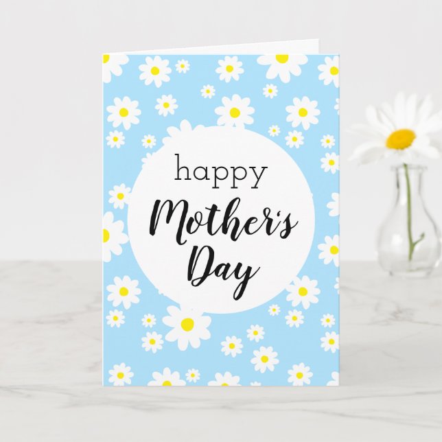 Carte Joyeuse fête des mères Bleue marguerite (Petite plante)