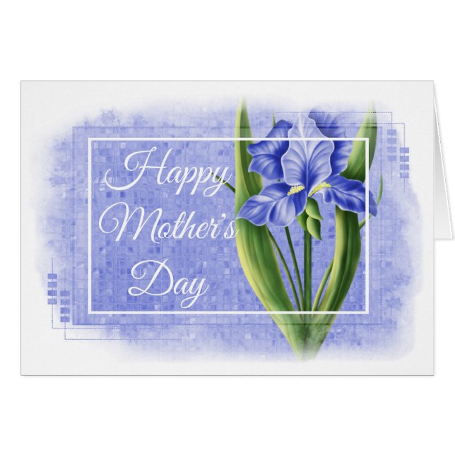 Carte Joyeuse Fête des Mères - Blue Iris d1 (Devant horizontal)