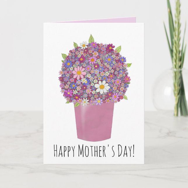 Carte Joyeuse fête des mères Bouquet rose de fleurs", (Devant)