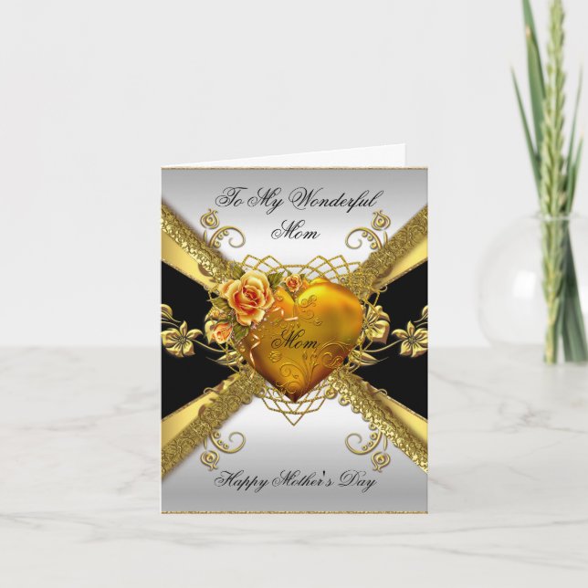 Carte Joyeuse fête des mères Coeur d'or Rose Ajouter la  (Devant)
