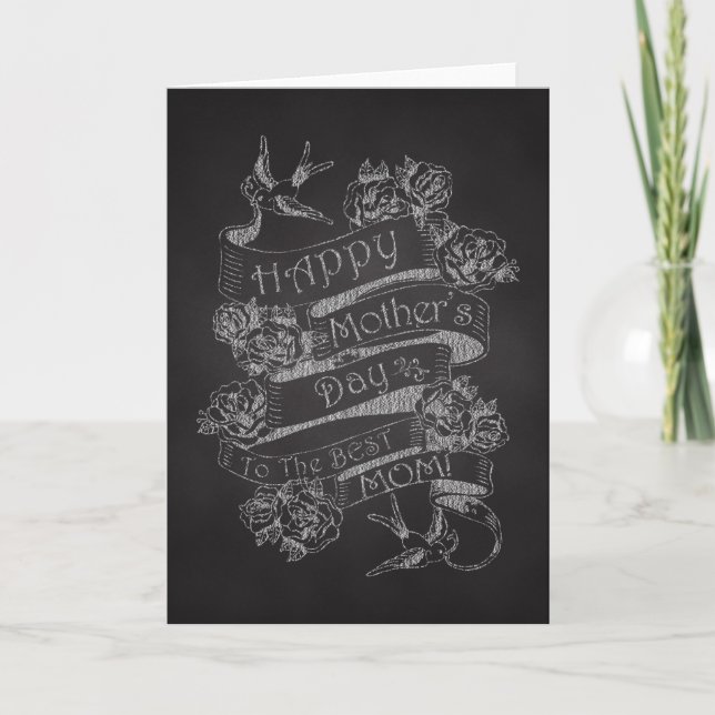 Carte Joyeuse fête des mères des oiseaux en tableau noir (Devant)