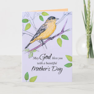 Carte Joyeuse Fête des Mères Dieu vous bénisse Oiseau Go
