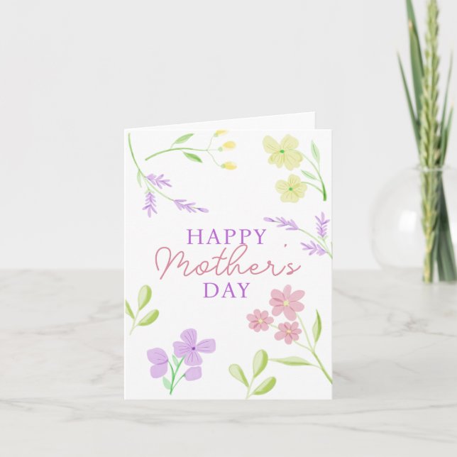 Carte Joyeuse Fête des Mères Fleurs Aquarelle Pastel Dou (Devant)