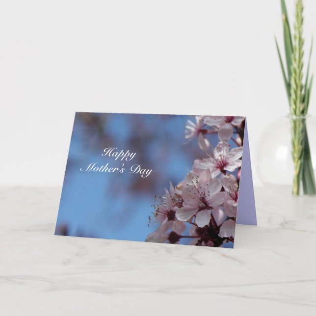 Carte Joyeuse fête des mères, fleurs de cerisiers roses (Devant)