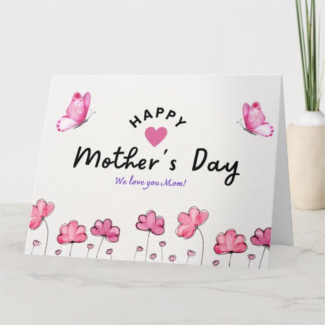 Carte Joyeuse fête des Mères | Fleurs et papillon (Devant)