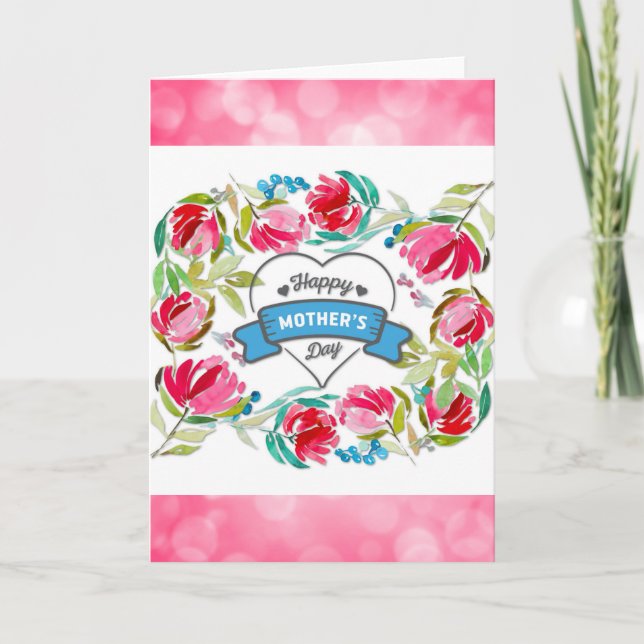 Carte Joyeuse Fête des Mères Fleurs Roses Mignonnes (Devant)