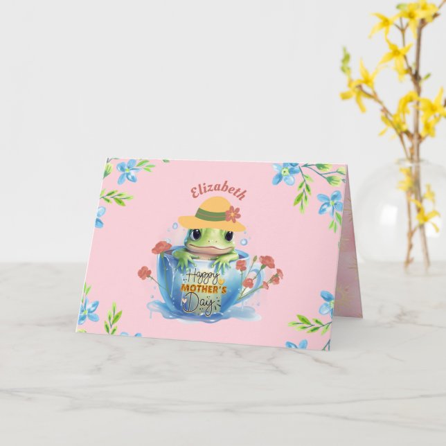 Carte Joyeuse Fête des Mères Grenouille et Chapeau dans  (Fleur jaune)
