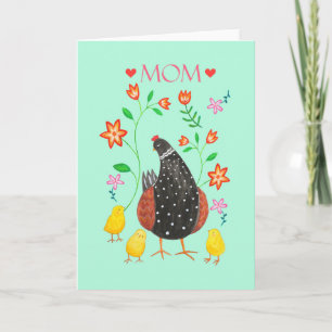 Carte Joyeuse fête des mères Hen avec trois enfants mama