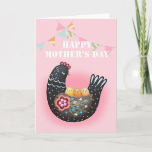 Carte Joyeuse Fête des Mères Hen Poulet mère de trois