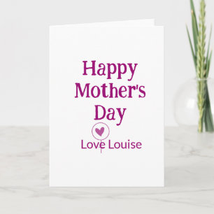 Carte Joyeuse fête des mères mauve amour nom signe fémin