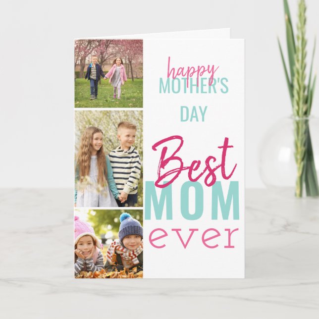 Carte Joyeuse Fête des mères Meilleure Maman Ever 3 Phot (Devant)