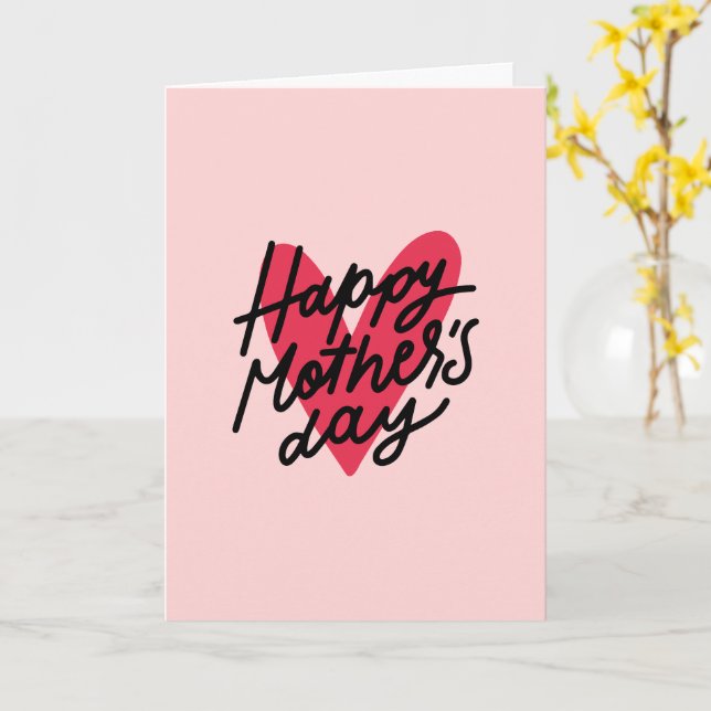 Carte Joyeuse Fête des Mères Moderne Handlettering Heart (Fleur jaune)