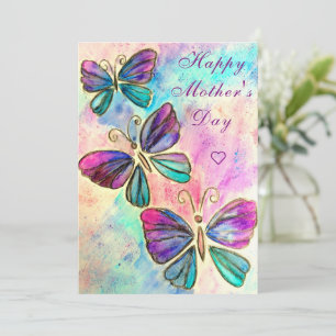 Carte Joyeuse fête des mères - Papillons colorés volant