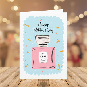 Carte Joyeuse Fête des mères Parfum rose mignon sur bleu