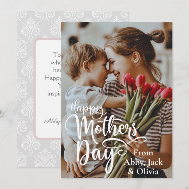 Carte Joyeuse fête des mères photo et texte personnalisé (Devant / Derrière)