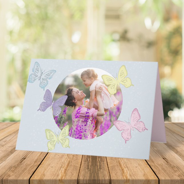 Carte Joyeuse fête des mères Photo Pastel Cute Butterfli (Créateur téléchargé)