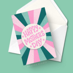 Carte Joyeuse Fête des Mères Rose Vert Explosion de Sole