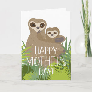 Carte Joyeuse Fête des Mères Sloth Maman et bébé