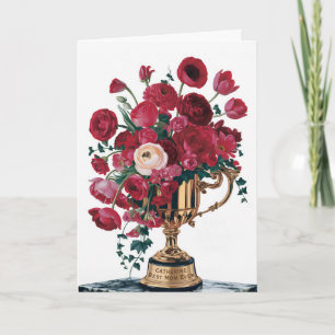 Carte Joyeuse Fête des Mères Trophée Fleurs rouges Perso
