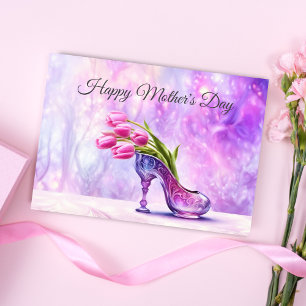 Carte Joyeuse Fête des Mères Tulipes roses en Chaussons