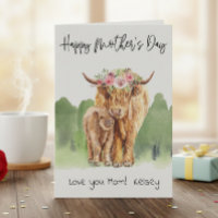 Joyeuse fête des mères Vache et veau Highland