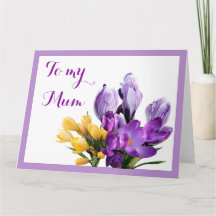 Joyeuse fête des Mères violet jaune crocus floral 