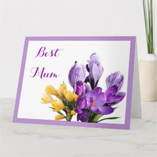Carte Joyeuse fête des mères violet jaune crocus floral 