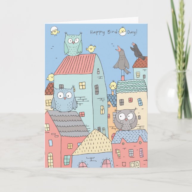 Carte Joyeuse fête des oiseaux, anniversaire (Devant)