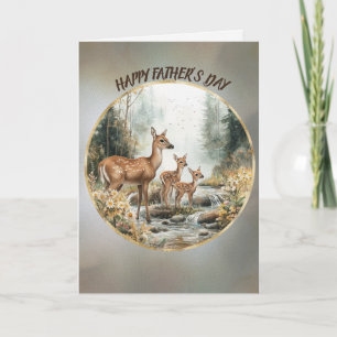Carte Joyeuse fête des pères Biche et faons jumeaux dans