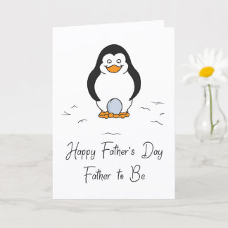 Carte Joyeuse fête des pères futur papa manchot avec œuf
