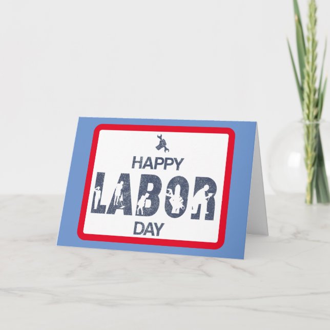 Carte Joyeuse Fête Du Travail Rétro Bleu (Devant)