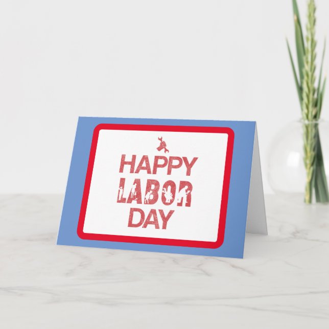 Carte Joyeuse Fête Du Travail Rétro En Rouge Rétro (Devant)