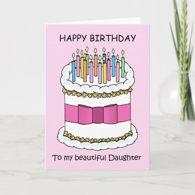 Carte Joyeuse Fille d'anniversaire Jolie gâteau et bougi (Devant)