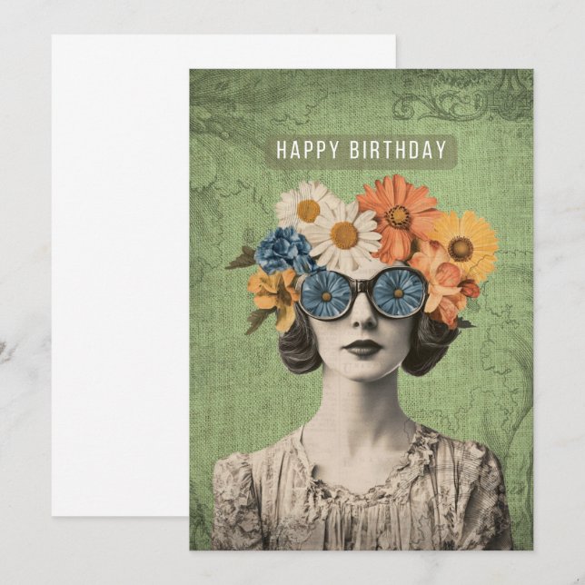 Carte Joyeuse Fleur Surreal Anniversaire (Devant / Derrière)