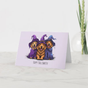 Carte Joyeuse Halloween Golden Retriever Chiens sorcière