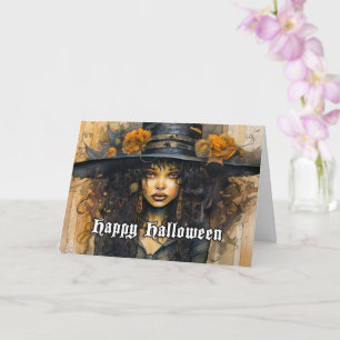 Carte Joyeuse illustration de sorcière vaudou Halloween
